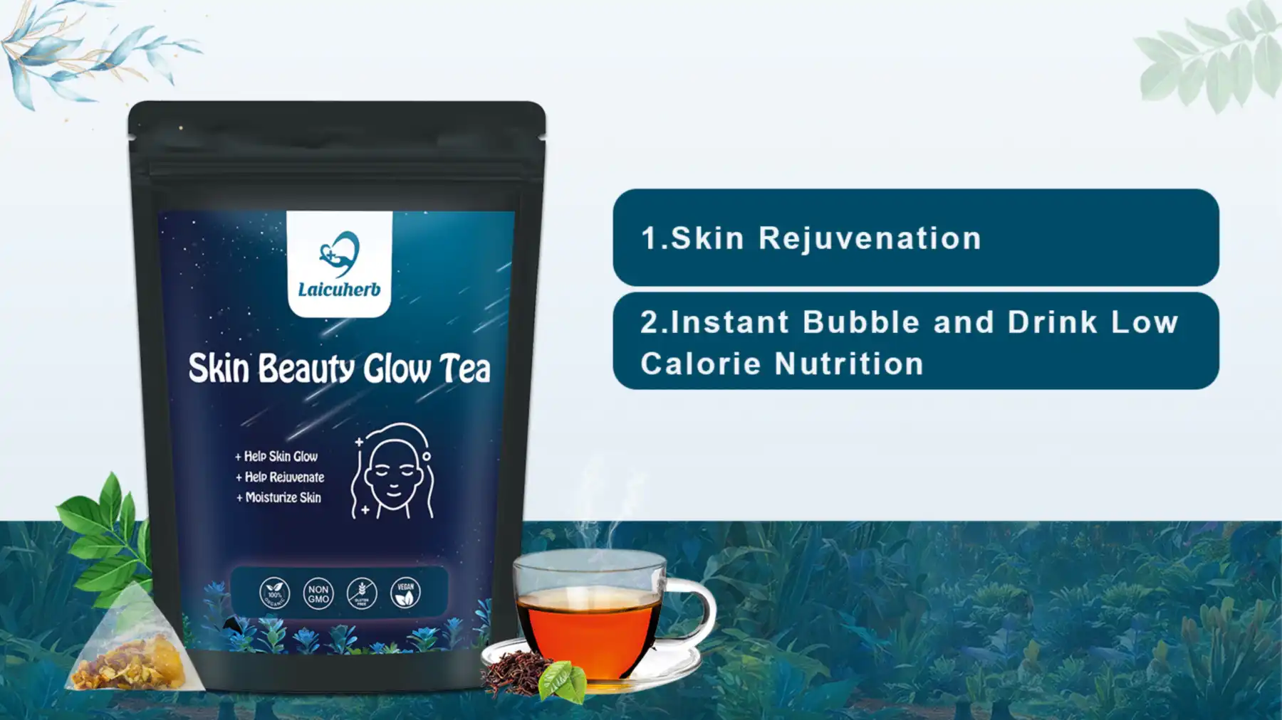 Skin Beauty Glow Tea helps the skin regain vitality and maintain moisture Skin Beauty Glow Tea helps the skin regain vitality and maintain moisture