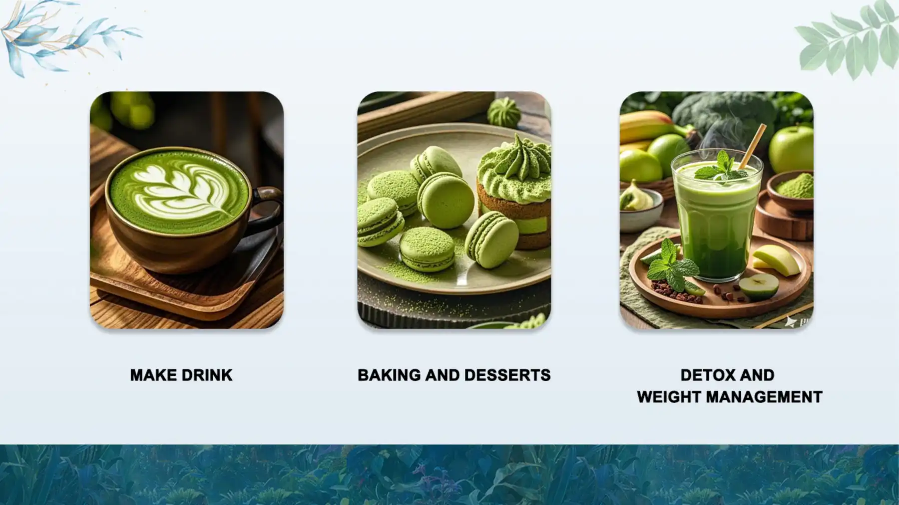 You can also use Pure Organic Matcha Powder as a cooking ingredient to make various matcha desserts. You can also use Pure Organic Matcha Powder as a cooking ingredient to make various matcha desserts.