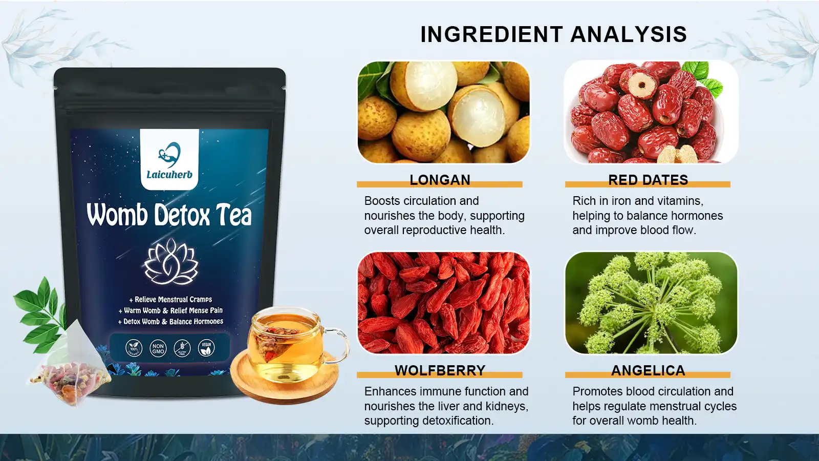 Laicuherb Womb Tea - Brief Introduction to Its Four Main Components Laicuherb Womb Tea - Brief Introduction to Its Four Main Components