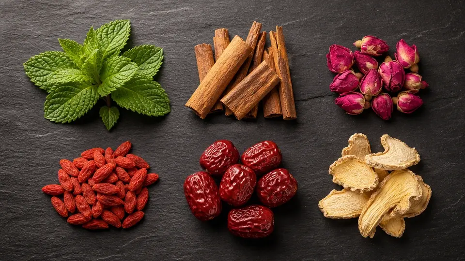 Spearmint cinnamon rose wolfberry jujube PCOS botanical ingredients Spearmint cinnamon rose wolfberry jujube PCOS botanical ingredients