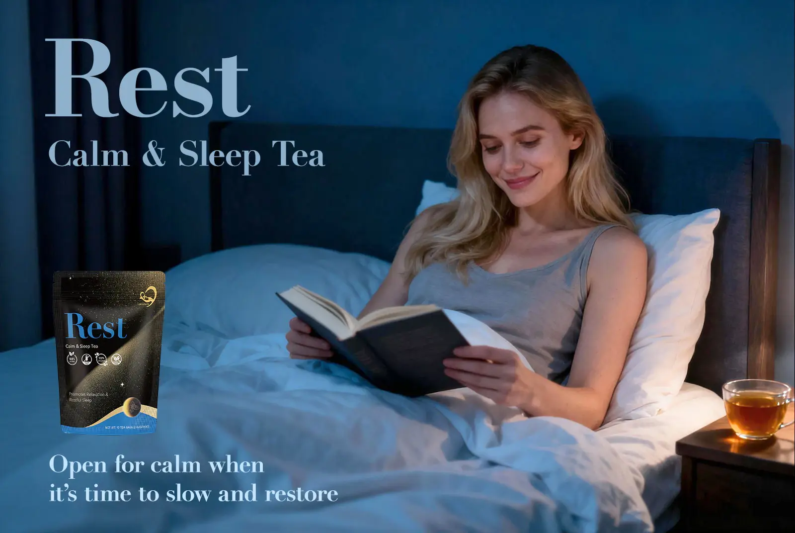 Rest Calm & Sleep Tea can help bring balance and gentle relief throughout your menstrual cycle Rest Calm & Sleep Tea can help bring balance and gentle relief throughout your menstrual cycle