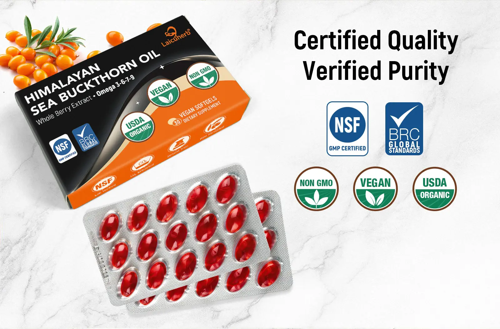 Laicuherb's Himalayan Sea Buckthorn Oil has obtained multiple certifications including NSF and BRC