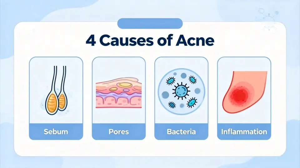 The 4 Causes of Acne - Sebum, Pores, Bacteria, Inflammation