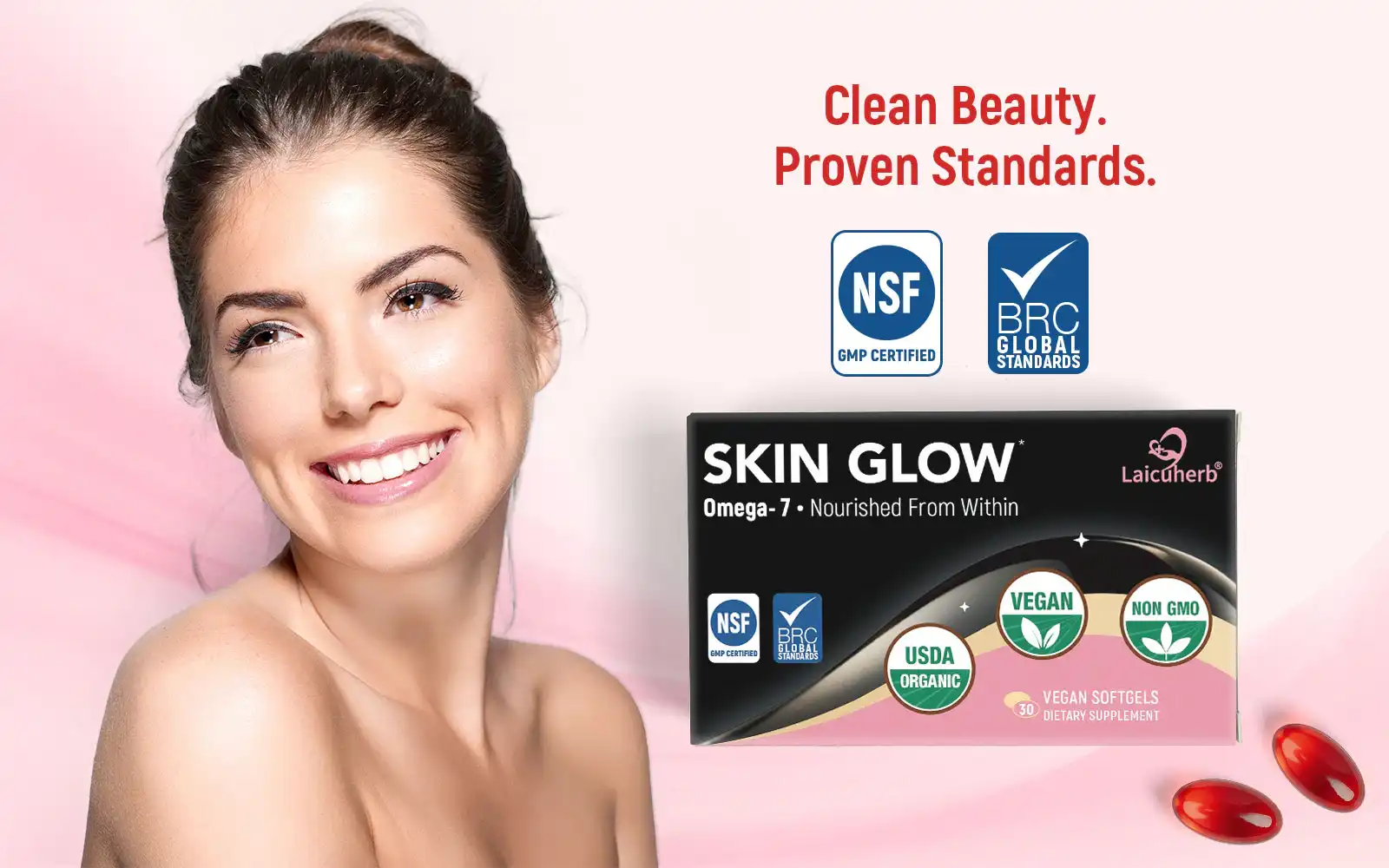 Laicuherb's skin glow supplement has received multiple certifications Laicuherb's skin glow supplement has received multiple certifications