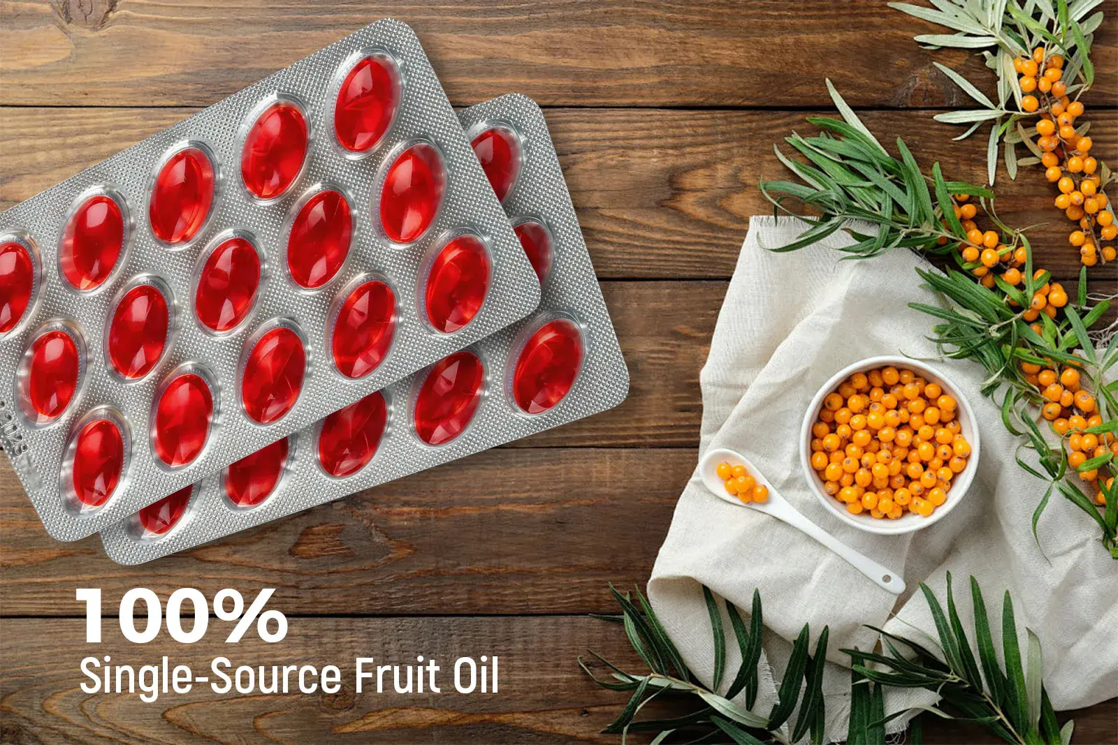 Omega 7 sea buckthorn oil capsules are extracted from the whole fruit Omega 7 sea buckthorn oil capsules are extracted from the whole fruit