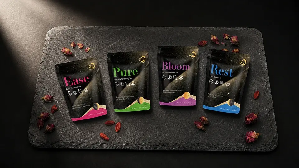 Laicuherb cycle syncing four phase tea sachet packaging and calendar Laicuherb cycle syncing four phase tea sachet packaging and calendar